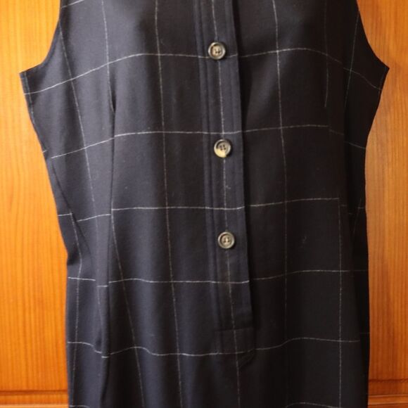 Mr & Mrs MacLeod Vintage Navy Blue Windowpane Plaid Maxi Dress Wool Cashmere - Picture 4 of 15